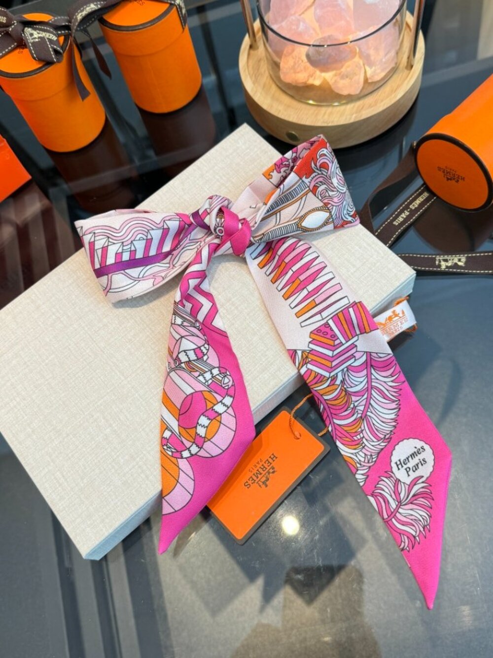 Hermès Twilly Scarf, Legendary Saddle, Silk Ribbon